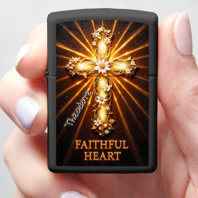 Radiant Cross Floral Zippo Lighter (In Hand)