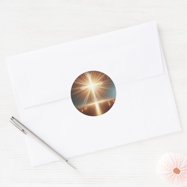 Radiant Cross Spiritual Circle Sticker (Envelope)