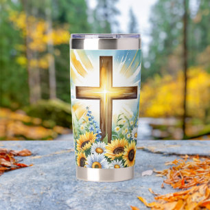 Radiant Cross Tumbler with Sunflower