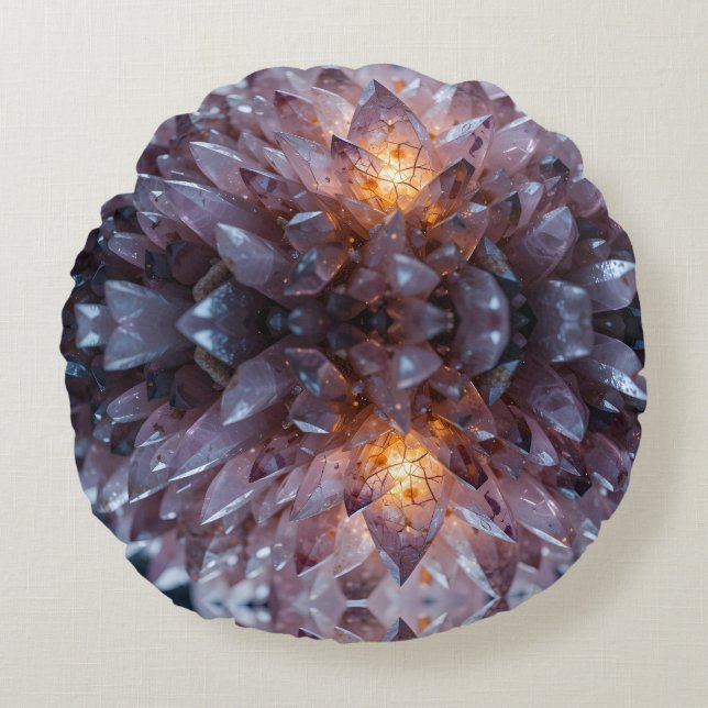Radiant Crystal Heart Round Pillow (Front)