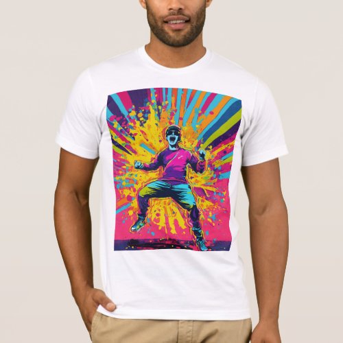 Radiant DJ Logo T_Shirt with Colorful Paint Burst
