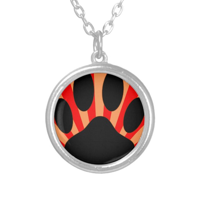 Radiant Dog Paw Print Silver Plated Necklace (Front)