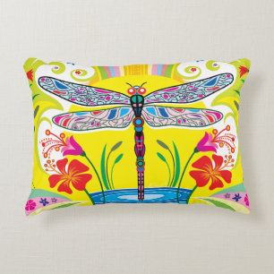 Radiant Dragonfly and Wildflowers Accent Pillow