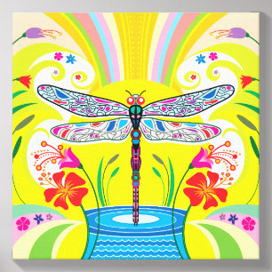 Radiant Dragonfly and Wildflowers Canvas Photo Tile