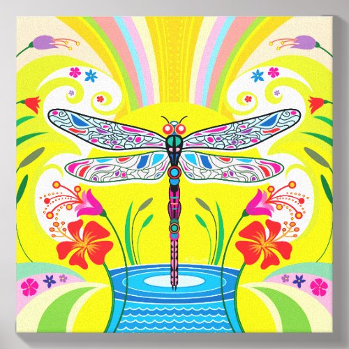 Radiant Dragonfly and Wildflowers Canvas Photo Tile