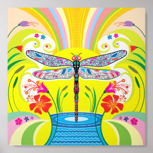 Radiant Dragonfly and Wildflowers Foam Core Photo Tile