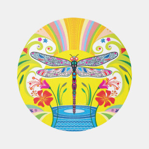Radiant Dragonfly and Wildflowers Outdoor Rug