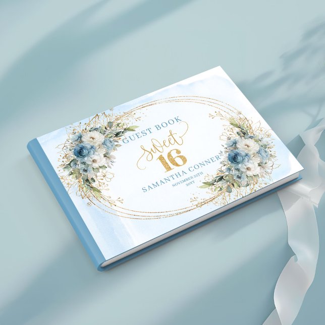 Radiant Dusty Blue Floral Sweet Sixteen Guest Book (Radiant Dusty Blue Floral Sweet Sixteen Guest Book)