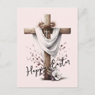 Radiant Easter Cross with Floral Accents Holiday Postcard
