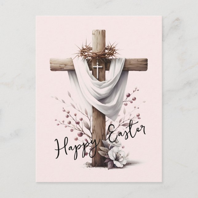 Radiant Easter Cross with Floral Accents Holiday Postcard (Front)