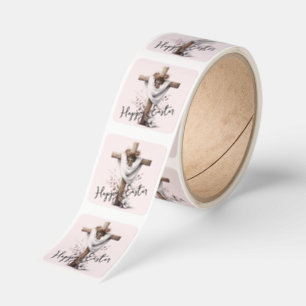 Radiant Easter Cross with Floral Accents Square Sticker