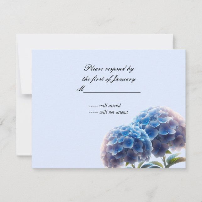 Radiant Elegance Blue Hydrangea Wedding RSVP Card (Front)