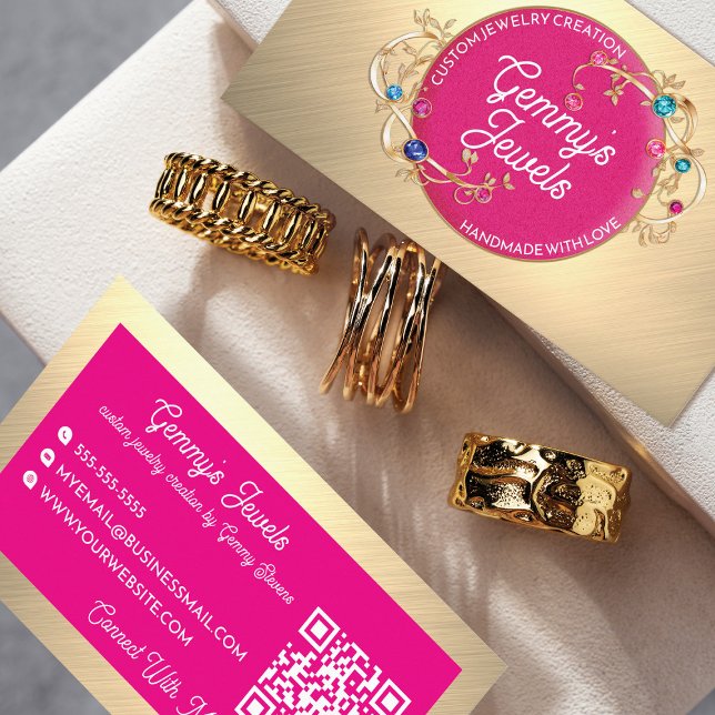 Radiant Elegance Gold Pink Custom Jewelry Crafter  Business Card (Creator Uploaded)