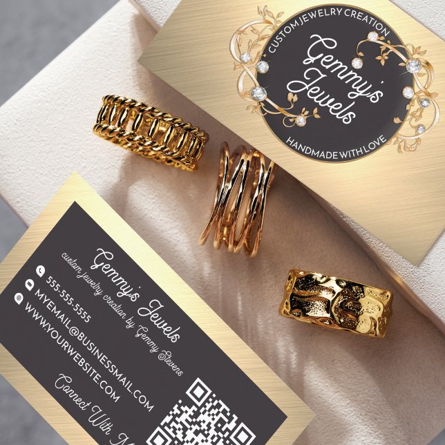 Radiant Elegant Gold Black Custom Jewelry Crafter  Business Card (Creator Uploaded)