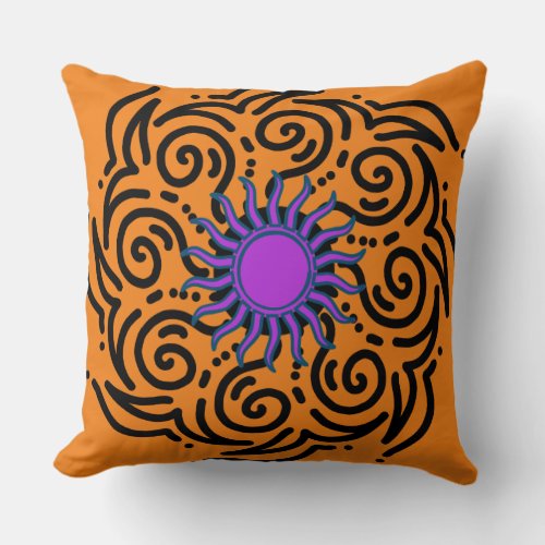 Radiant Embrace Orange Sunburst Pillow Throw Pillow