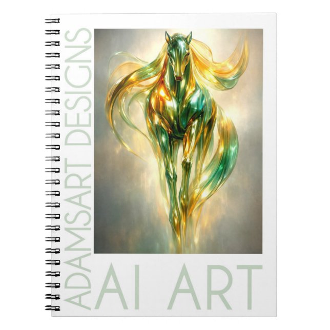Radiant Emerald Gold Horse Abstract Metallic Notebook (Front)