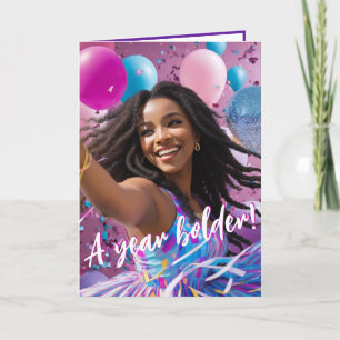 Radiant Ethnic Woman Natural Hair Vibrant Birthday Card