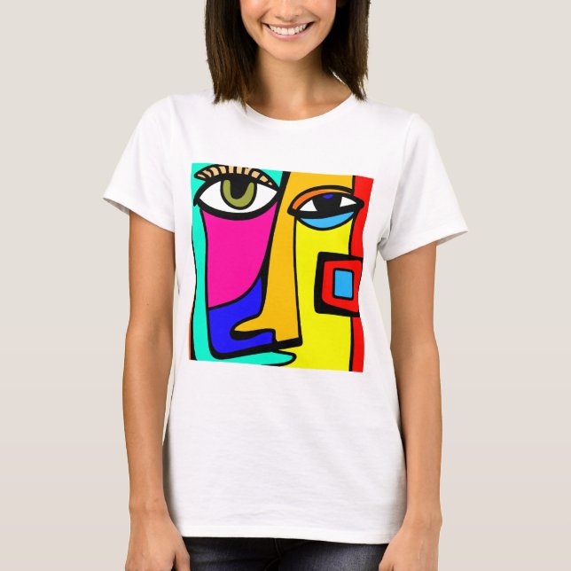 Radiant Expression: Colorful Abstract Face Tee (Front)