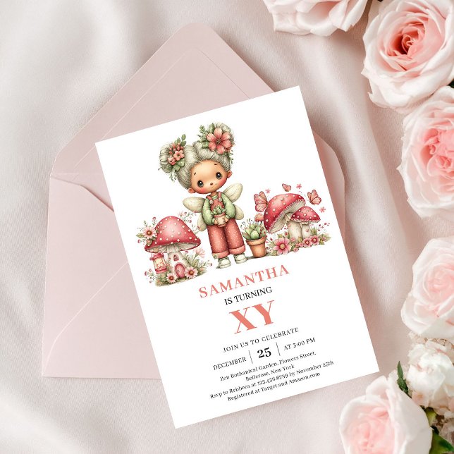 Radiant Fairy 4th Birthday Blush Flowers Invitatio Invitation (Radiant Fairy 4th Birthday Blush Flowers Invitation)