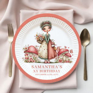 Radiant Fairy 5th Birthday Pink Mushroom Paper  Plates
