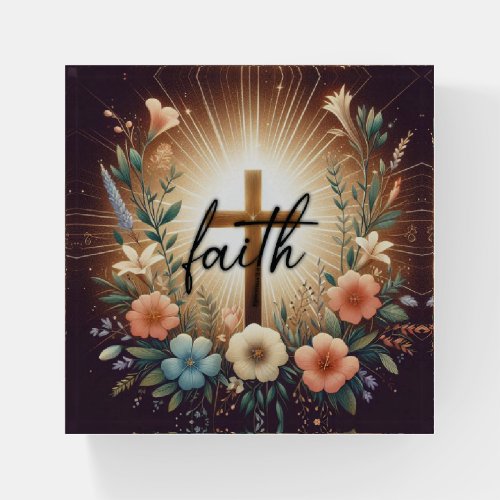 Radiant Faith Floral Cross Inspiration Paperweight