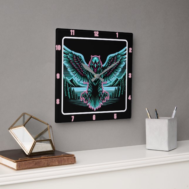 Radiant Falcon Glow Timepiece Square Wall Clock (Office)