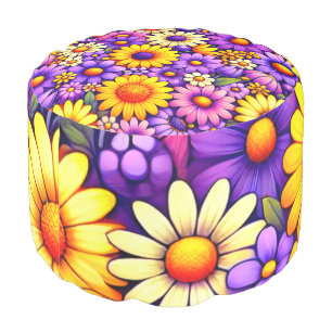 Radiant Floral Daisy Pattern Pouf