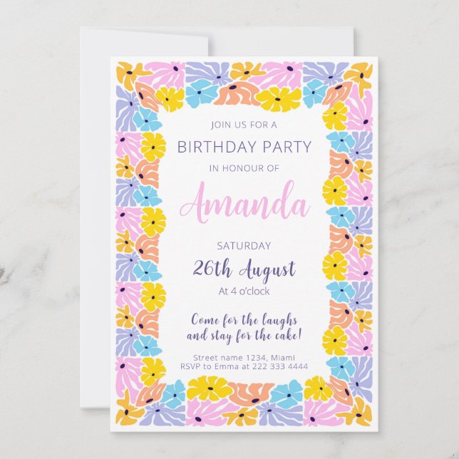  Radiant Floral Edge Birthday Fest Invitation (Front)