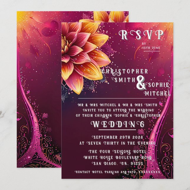 Radiant Floral Elegance - Wedding Party  Invitation (Front/Back)