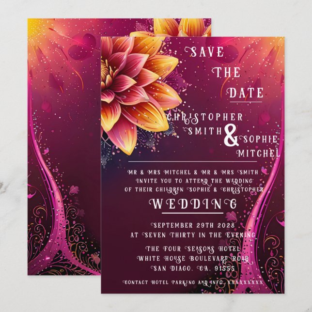Radiant Floral Elegance - Wedding Party  Invitation (Front/Back)