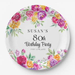 Radiant Floral Greenery 80th Birthday Party  Paper Plates