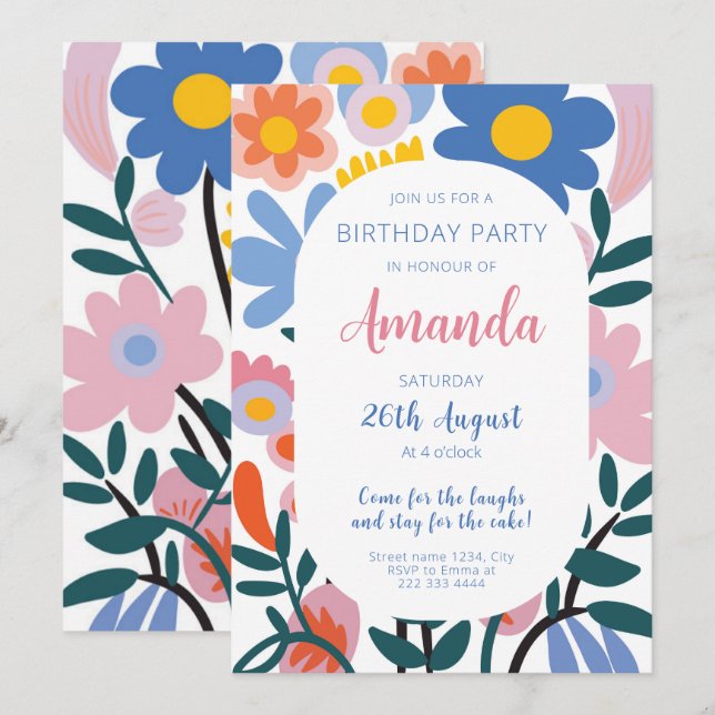 Radiant Floral Joy Birthday Invitation (Front/Back)