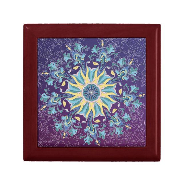 Radiant Floral Mandala Wooden Jewelry Keepsake Box (Front)