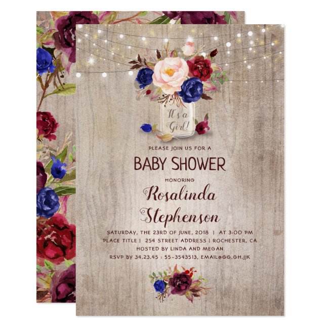 Radiant Floral Mason Jar Rustic Baby Shower Invitation