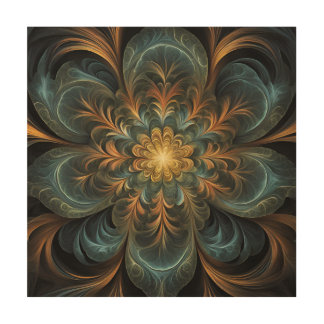 Radiant Fractal Flower Wood Wall Art