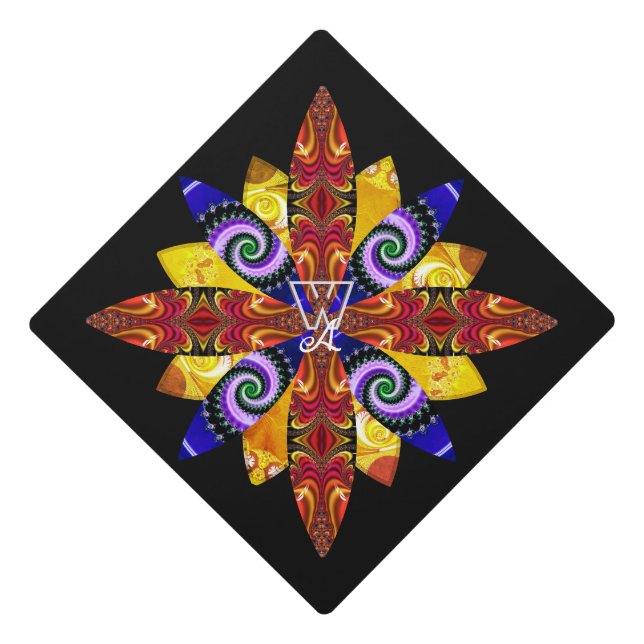 Radiant Fractal Rosette Monogrammed Graduation  Cap Topper (Front)