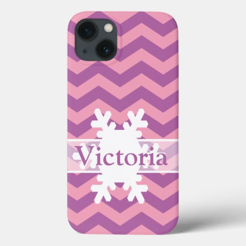 Radiant Frosted Orchid Chevrons with Snowflake iPhone 13 Case