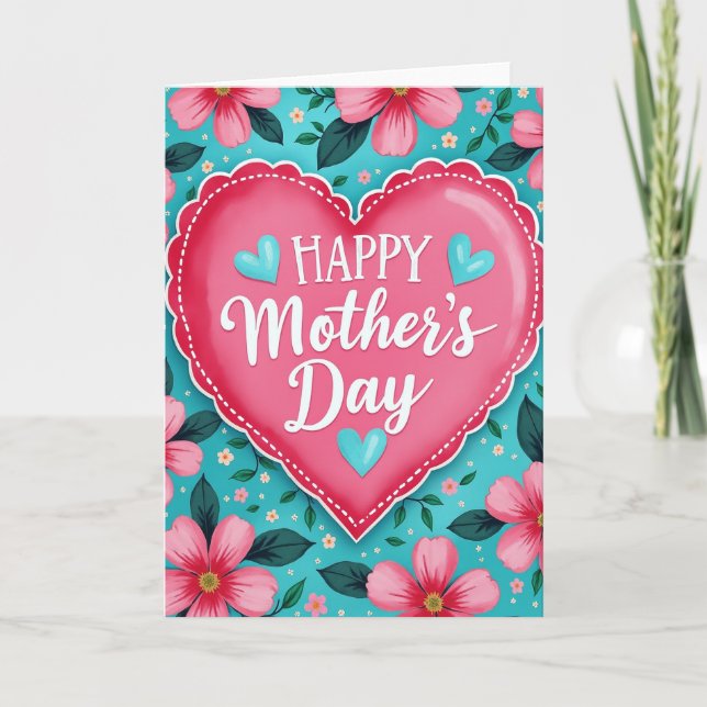 Radiant Fuchsia Hearts Mothers Day Card (Front)
