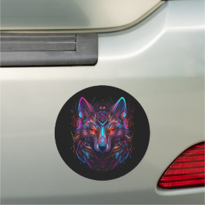 Radiant Futuristic Vivid Wolf Neon Car Magnet