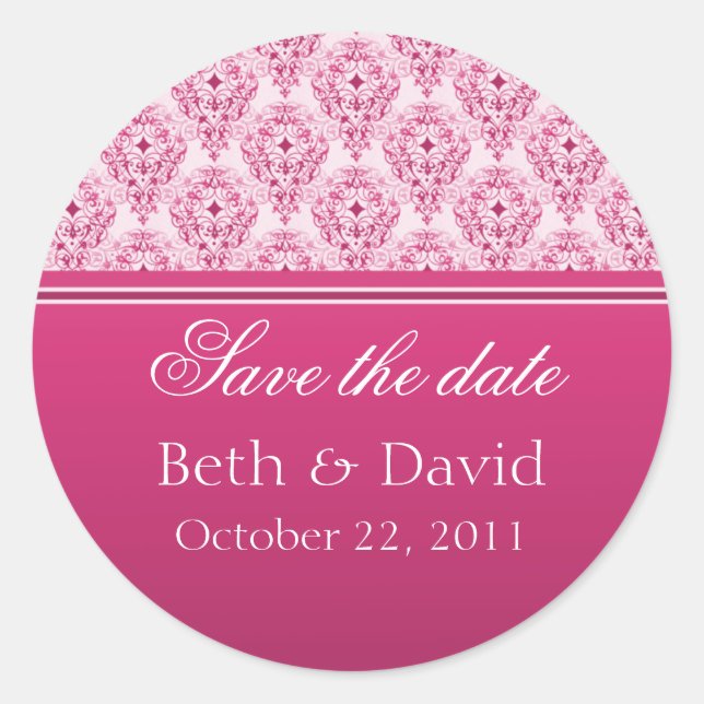 Radiant Glam Damask Save the Date Stickers (Front)