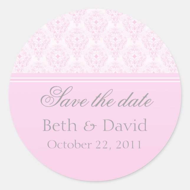 Radiant Glam Damask Save the Date Stickers (Front)
