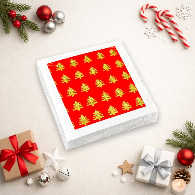 Radiant Gold Christmas Tree Red Pattern Design Napkins (Creator Uploaded)