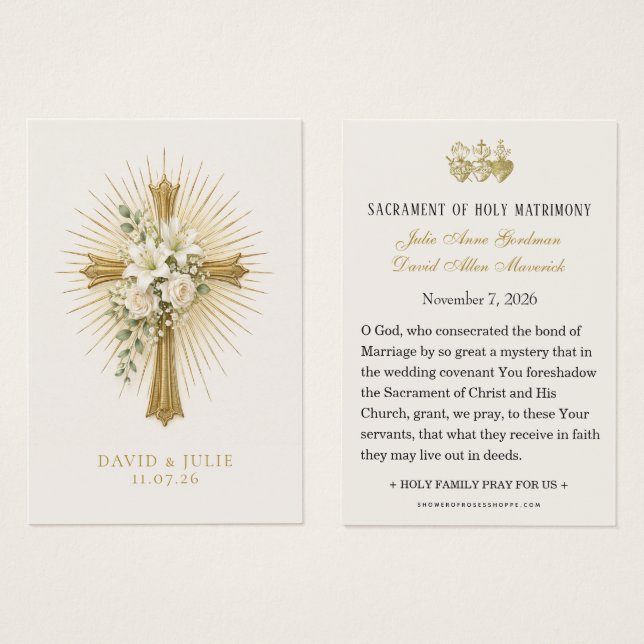 Radiant Gold Cross Wedding Blessing Prayer (Front & Back)