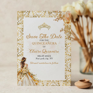 Radiant Gold Floral Quinceanera  Announcement
