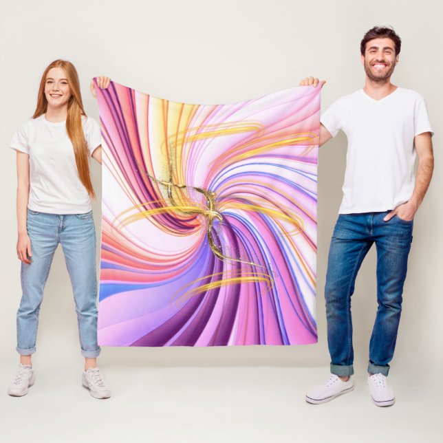 Radiant Gold Swirl Fleece Blanket – Abstract Flow  (In Situ)