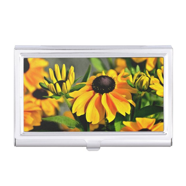 Radiant Golden Black Eyed Susan Rudbeckias Business Card Case (Front)