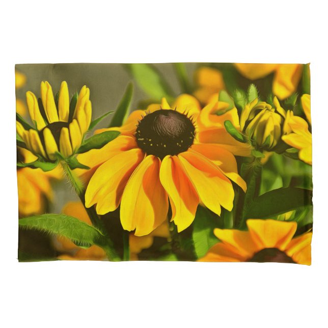 Radiant Golden Black Eyed Susan Rudbeckias Pillow Case (Front)