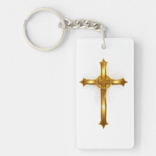 Radiant Golden Christian Cross Faith Inspired Keychain