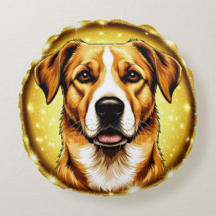 Radiant Golden Dog Face Luxury Pet Lover Décor Round Pillow