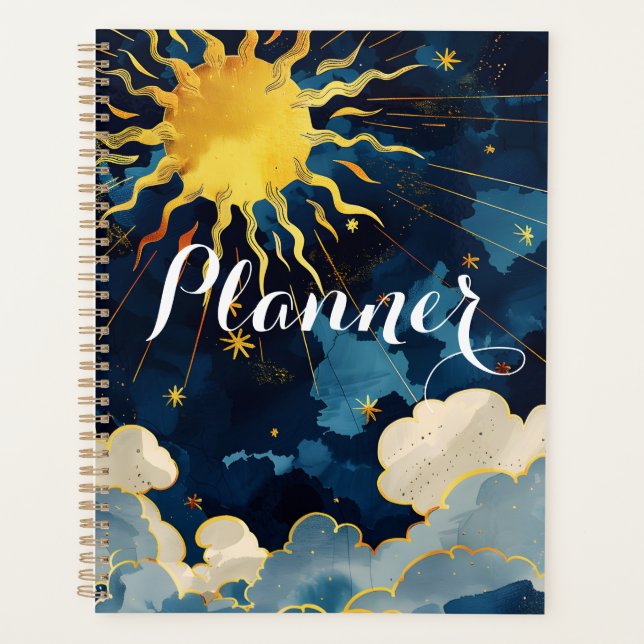 Radiant Golden Sun Celestial Sky Artwork Planner (Front)